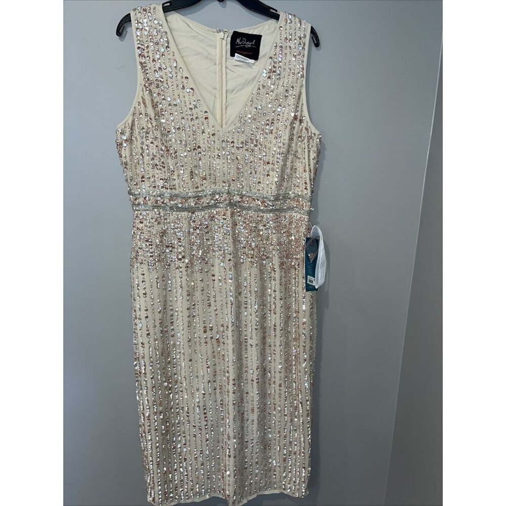 MAC DUGGAL Women's Sequin Sheath Midi Dress Nude 12 New with Tags - Picture 4 of 9